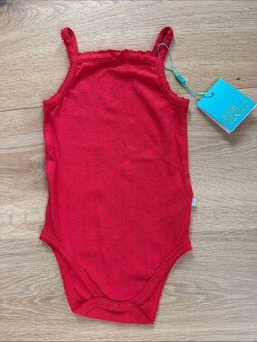 Petit Bateau Red Ribbed Cotton One-Piece Bodysuit